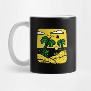 Palm tree beach sunset with santa's sled Mug